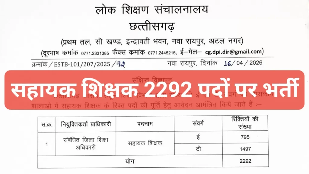 CG Assistant Teacher Recruitment 2026
