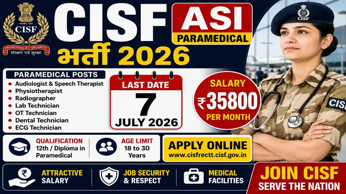 CISF ASI Paramedical Recruitment 2026: फार्मेसी और रेडियोग्राफी वालों के लिए केंद्र सरकार की नौकरी, 24 पदों पर आवेदन शुरू 1 CISF ASI Paramedical Recruitment 2026