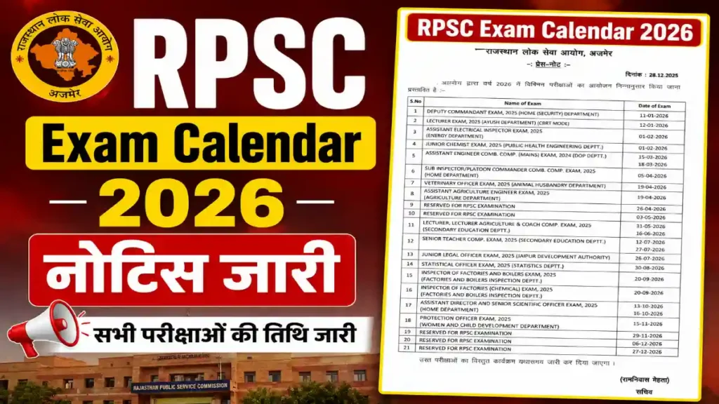 RPSC Exam Calendar 2026
