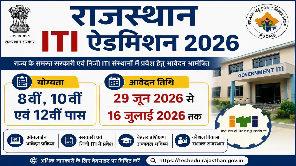 Rajasthan ITI Admission 2026: बिना प्रवेश परीक्षा मिलेगा ITI में एडमिशन, 8वीं, 10वीं और 12वीं पास छात्रों के लिए आवेदन शुरू 1 Rajasthan ITI Admission 2026