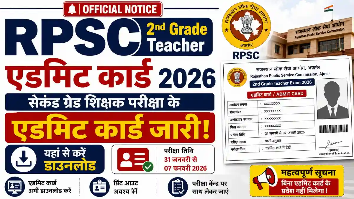 RPSC 2nd Grade Teacher Admit Card 2026: सेकंड ग्रेड शिक्षक परीक्षा के एडमिट कार्ड जारी, यहां से करें डाउनलोड 1 RPSC 2nd Grade Teacher Admit Card 2026